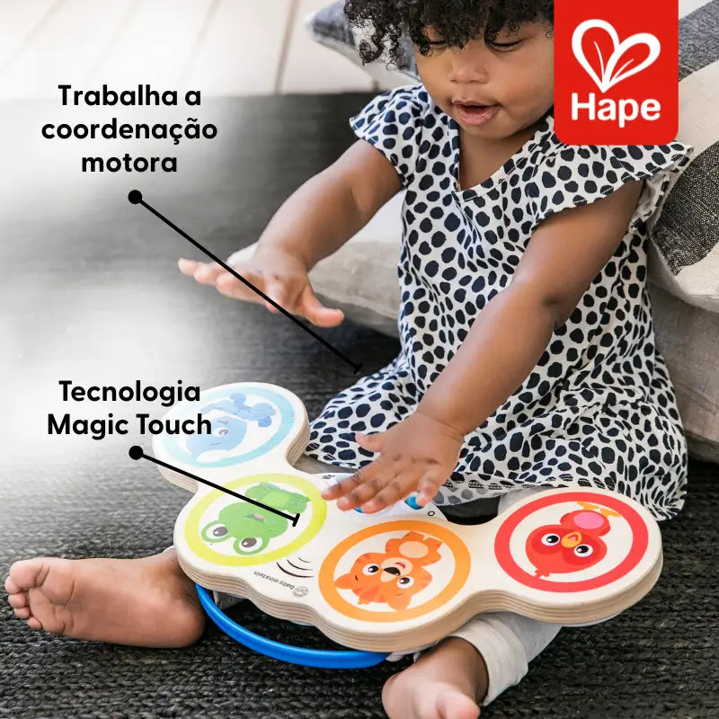 Bateria Musical Infantil de Madeira com Tecnologia Magic Touch Ritmos Guiados – Hape