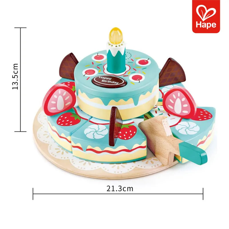 Bolo de aniversário de madeira interativo mágico com vela musical que sai quando sopra - Hape
