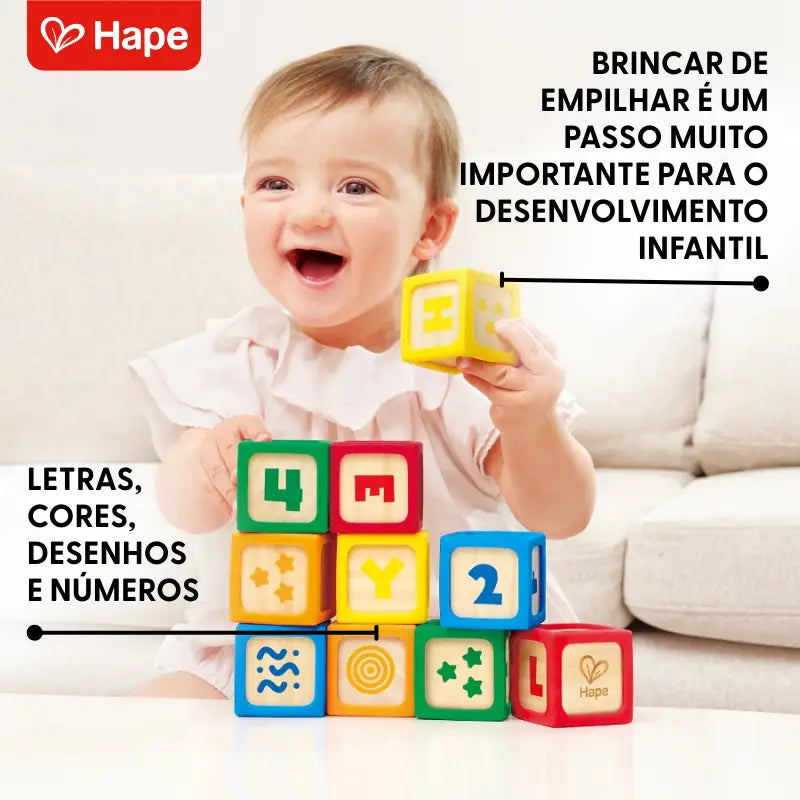 Blocos de Madeira e Silicone para Bebê: Empilhar e Aprender 6 Meses+ | Hape