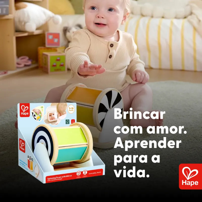 Tambor Giratório 2 em 1 de Madeira com Espelho e Chocalho | HAPE