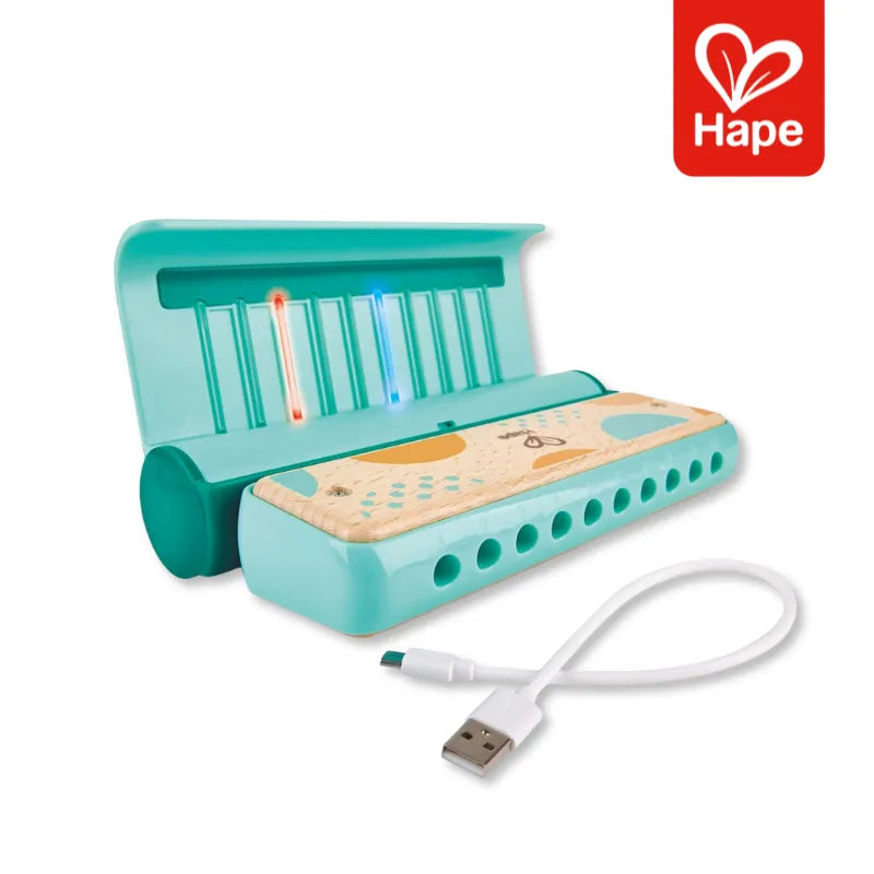 Gaita Infantil Educativa de Madeira com Luzes Guia, Músicas e Bateria Recarregável – Hape