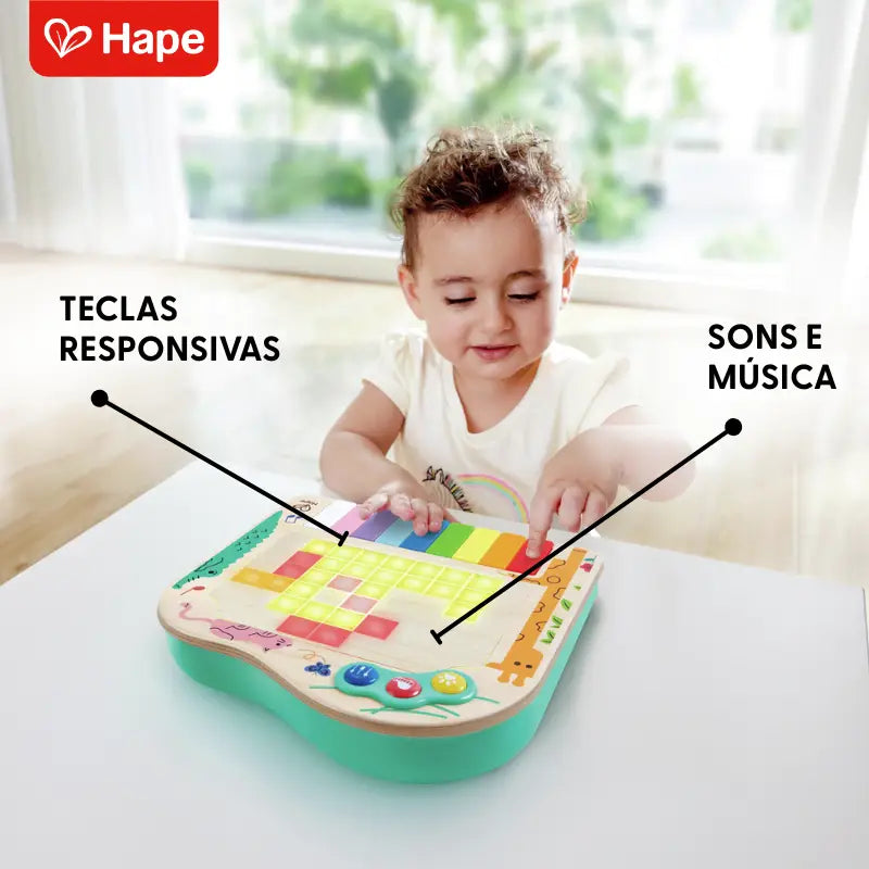 Piano de Pixels Infantil de Madeira com Sons de Animais e Luzes | Hape