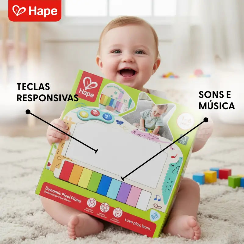 Piano de Pixels Infantil de Madeira com Sons de Animais e Luzes | Hape