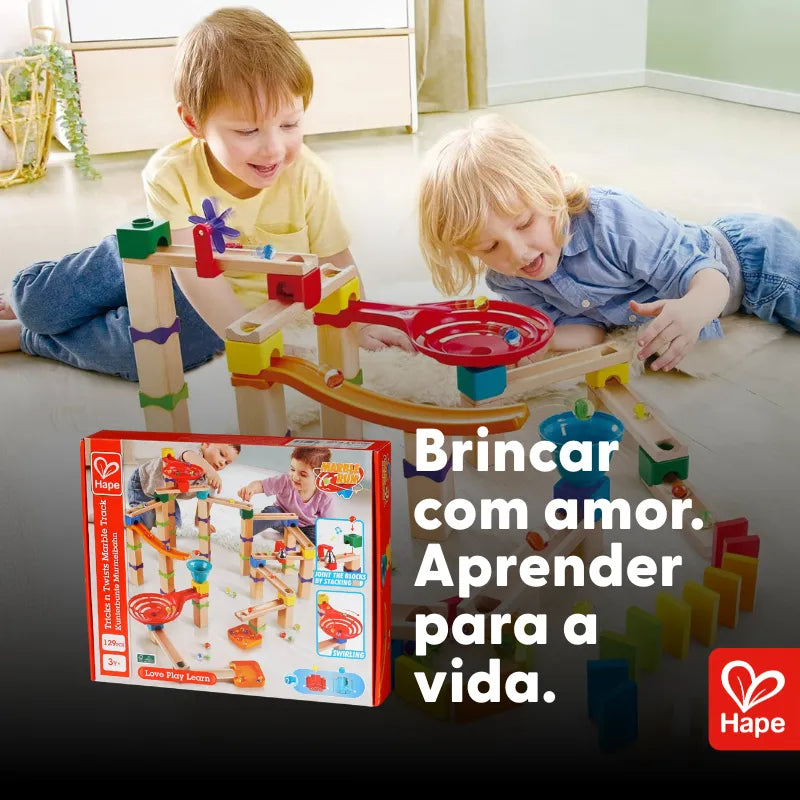 Pista de Obstáculos e Manobras para Bolinhas de Gude de Madeira DIY | HAPE