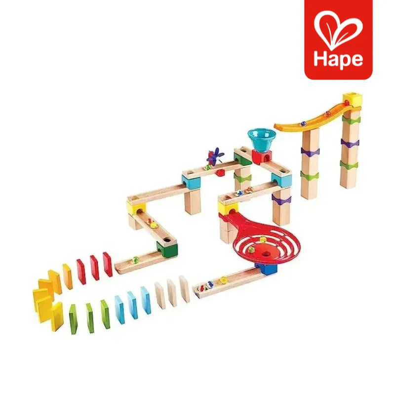 Pista de Corrida de Bolinhas de Gude de Madeira DIY com Dominó e Sino | HAPE