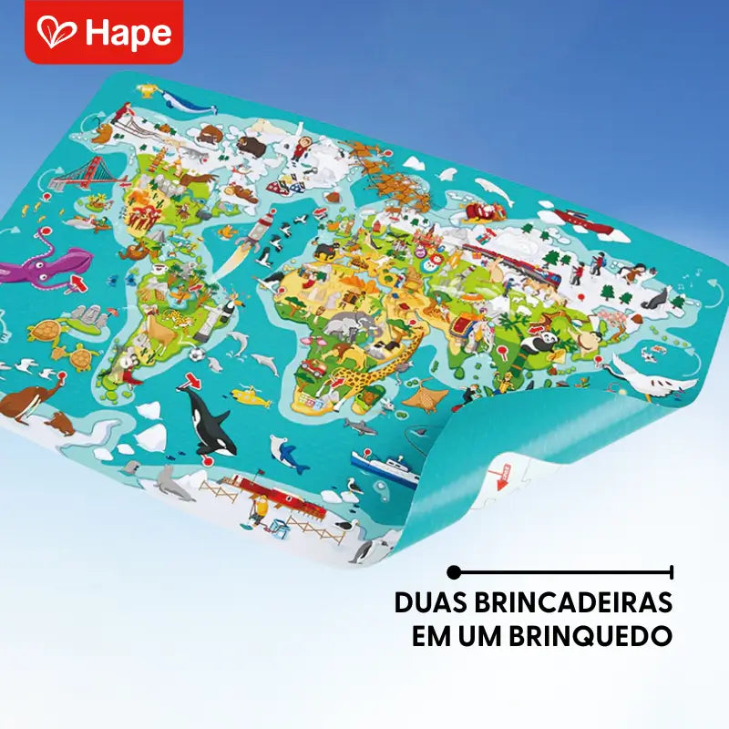 Quebra-Cabeça Mapa-Múndi Infantil 100 Peças 2 em 1 | Hape