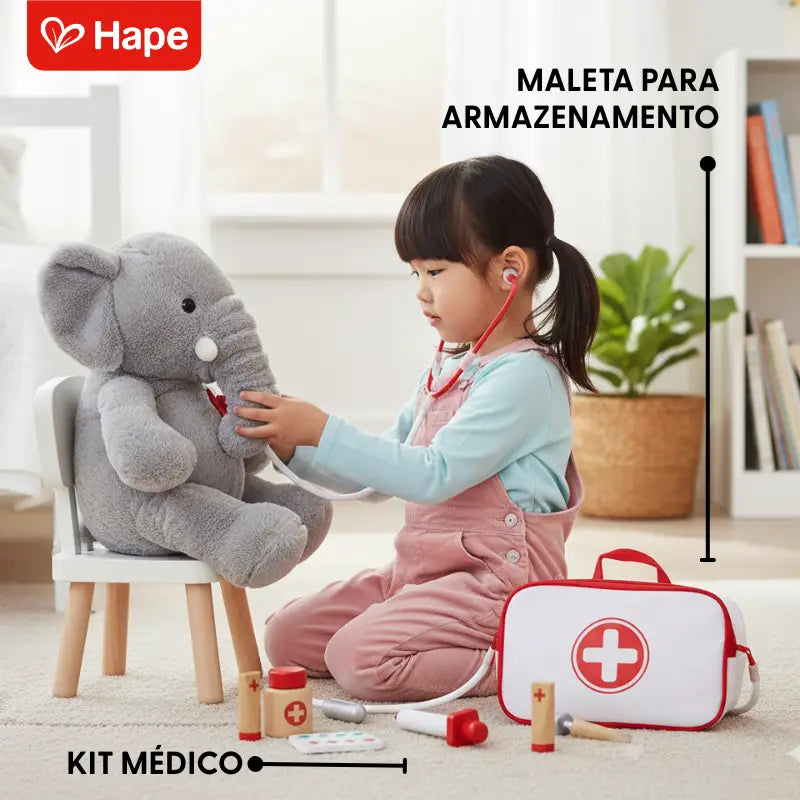 Kit Médico Maleta Portátil Infantil com Estetoscópio de Madeira | Hape