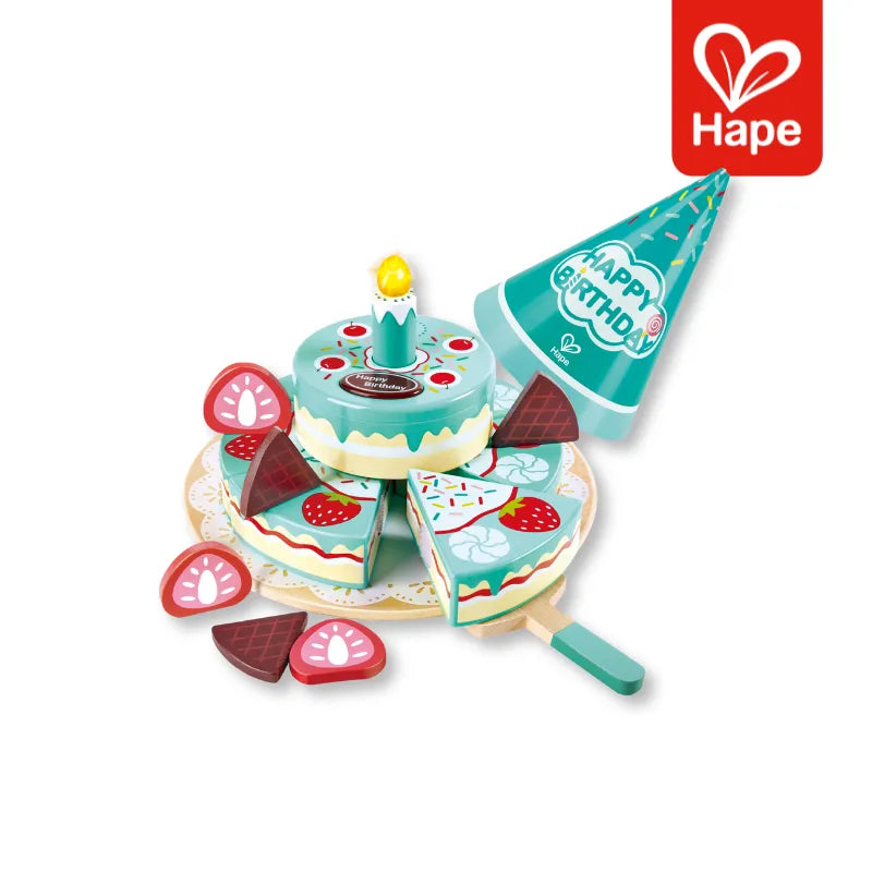 Bolo de aniversário de madeira interativo mágico com vela musical que sai quando sopra - Hape