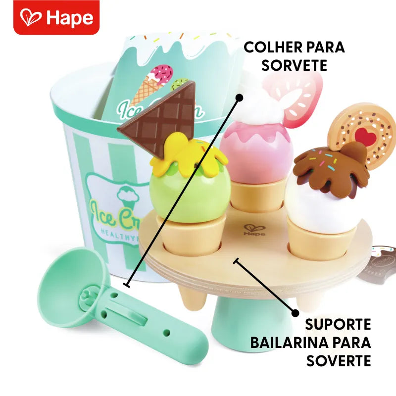 Kit Sorvetes Infantil 19 Peças com Expositor Giratório e Colher | Hape