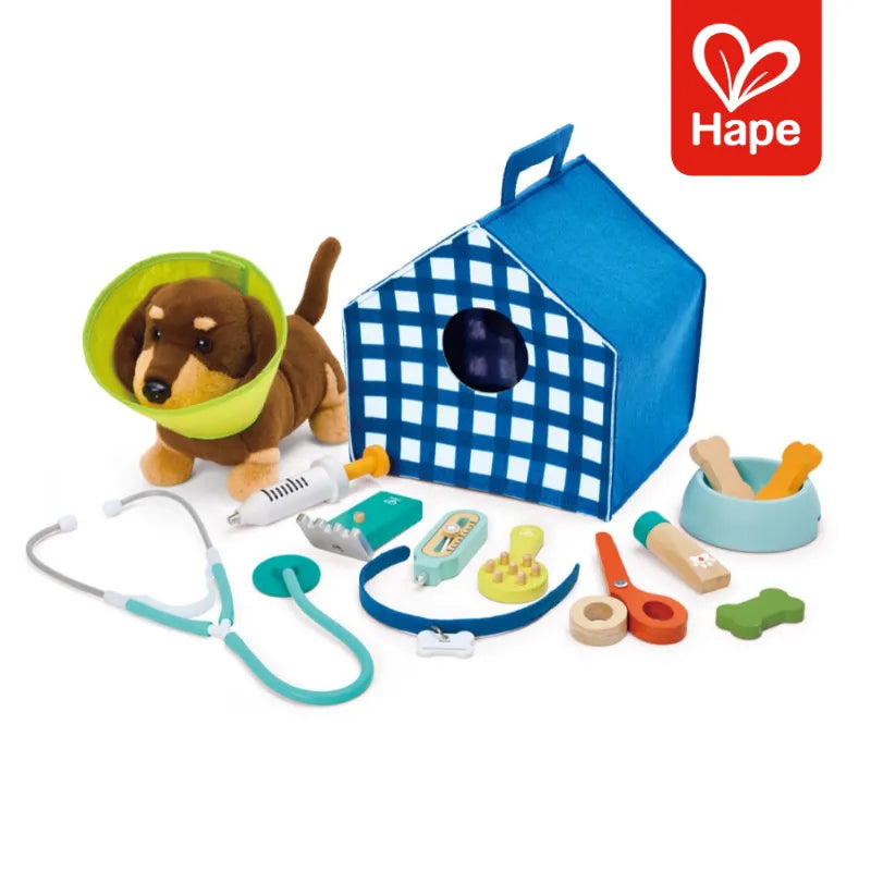 Kit 16 peças Veterinário Infantil de Madeira com Cachorro Eletrônico e Sons | Hape