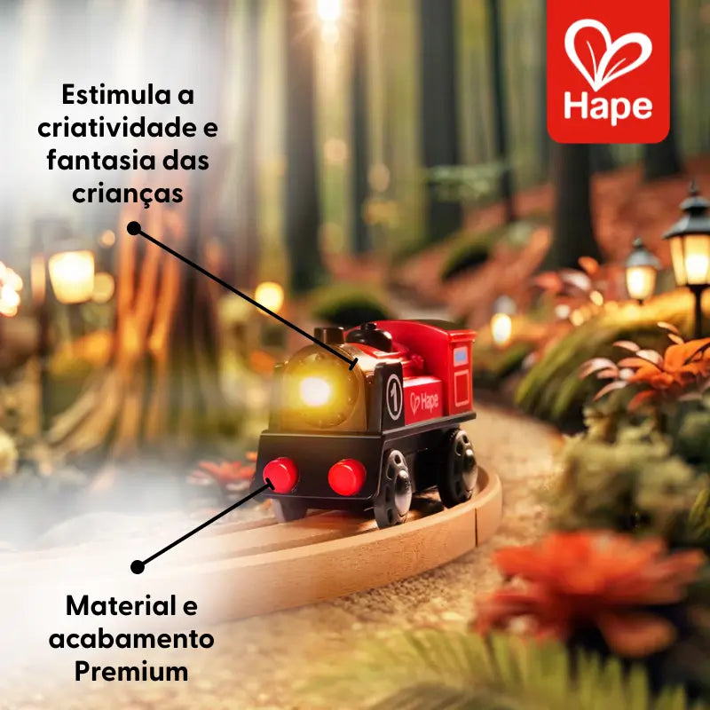 Trenzinho Infantil de Madeira com Luzes e Design Alemão Premium – Hape