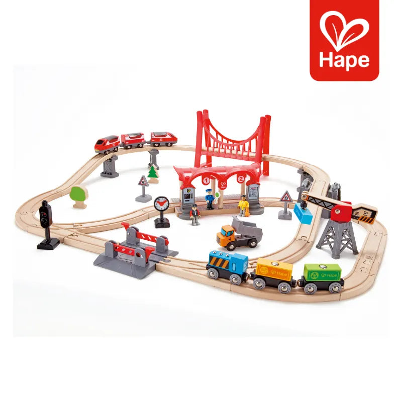Pista de Trem de Madeira Cidade e Carga 51 Peças | HAPE