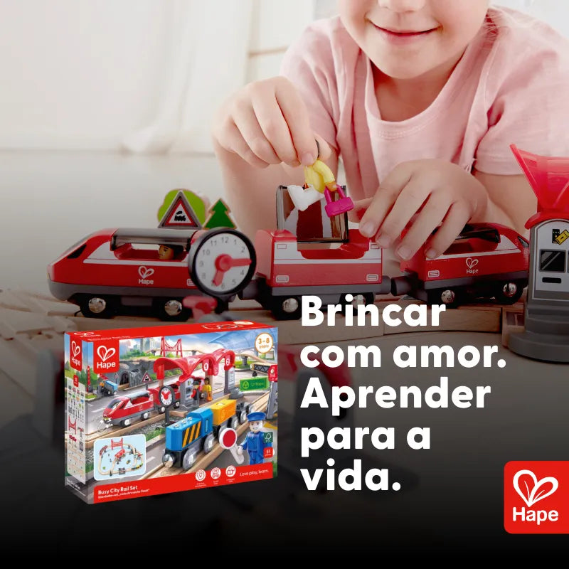 Pista de Trem de Madeira Cidade e Carga 51 Peças | HAPE