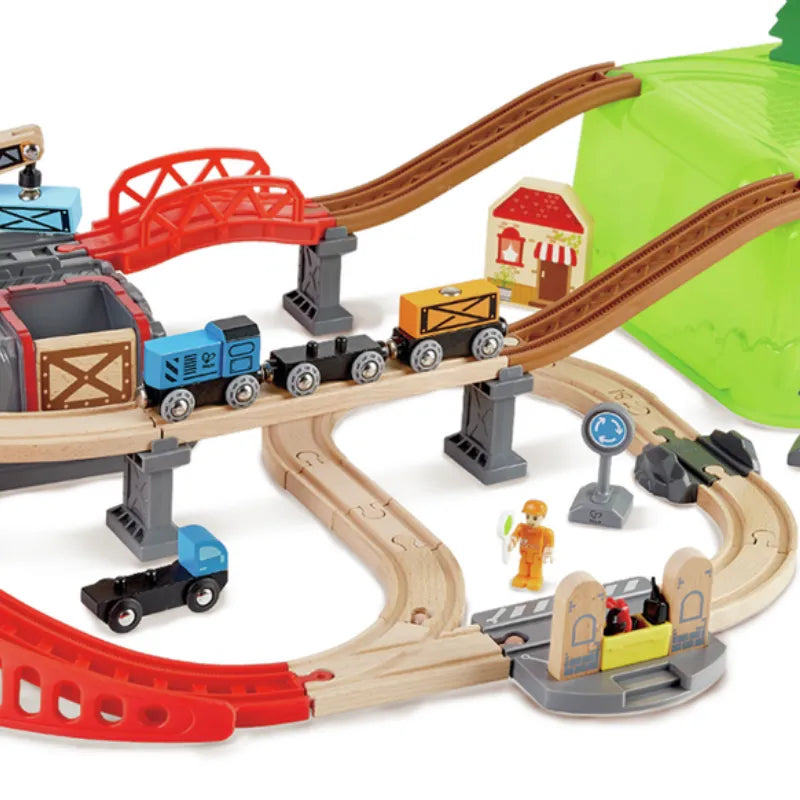 Conjunto de Trem de Madeira 50 Peças Engenharia com Guindaste Magnético