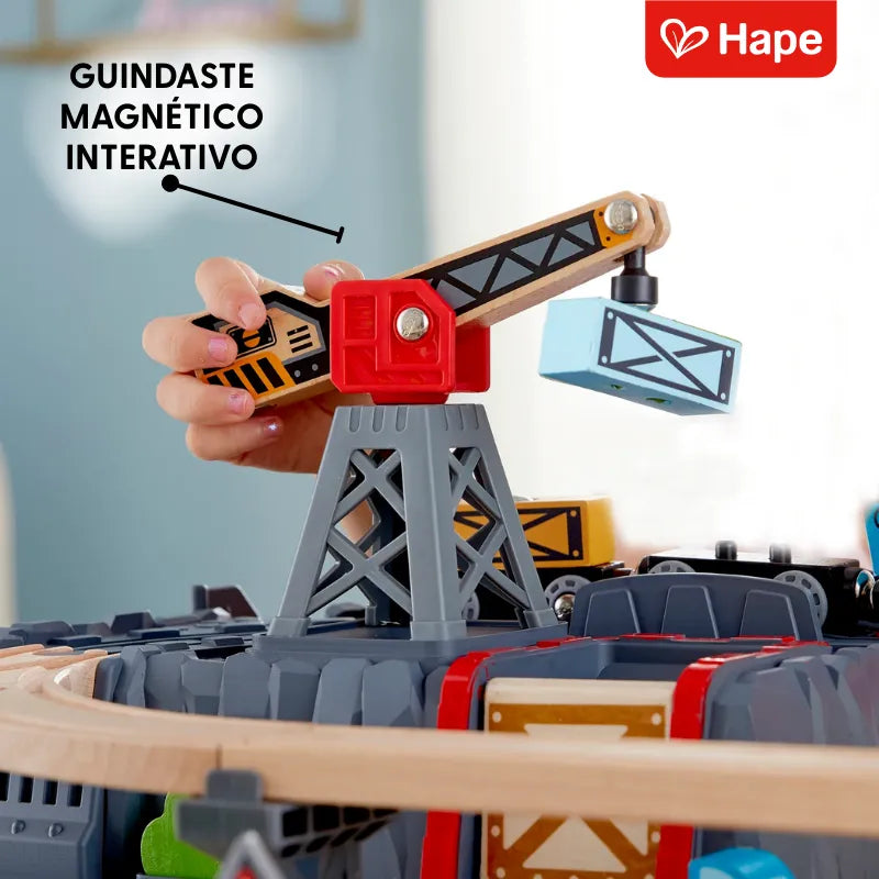 Conjunto de Trem de Madeira 50 Peças Engenharia com Guindaste Magnético