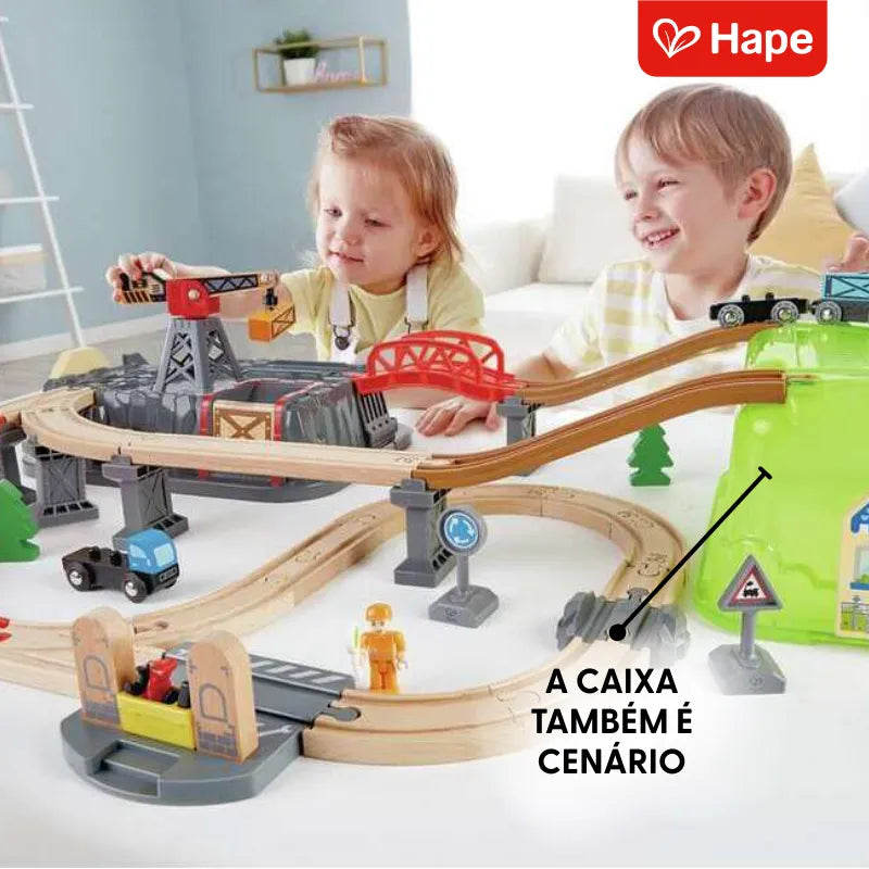 Conjunto de Trem de Madeira 50 Peças Engenharia com Guindaste Magnético