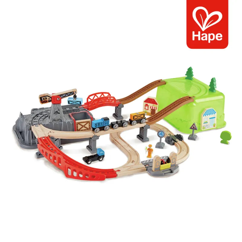 Conjunto de Trem de Madeira 50 Peças Engenharia com Guindaste Magnético