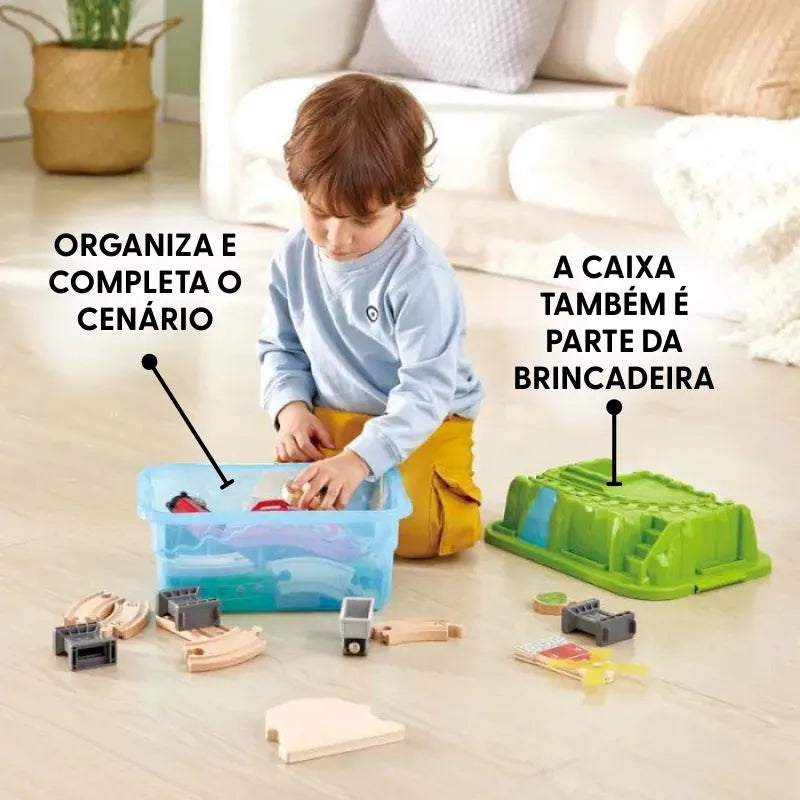 Pista de Trem de Madeira Fazenda com Caixa de Armazenamento 41 Peças | HAPE