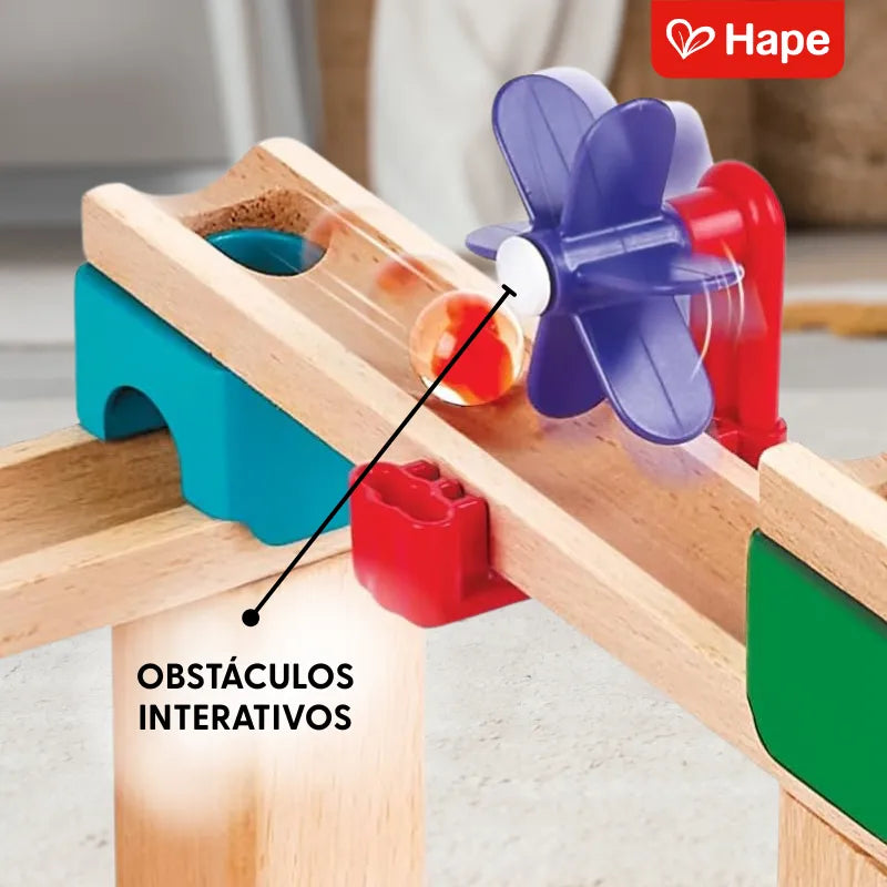 Pista de Corrida de Bolinhas de Gude de Madeira Race to the Finish 58 Peças | HAPE