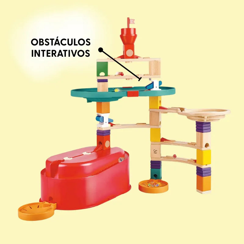 Conjunto de Pista de Bolinhas de Gude de Madeira Quadrilla com Caixa de Armazenamento Inteligente | HAPE