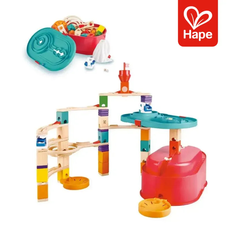 Conjunto de Pista de Bolinhas de Gude de Madeira Quadrilla com Caixa de Armazenamento Inteligente | HAPE