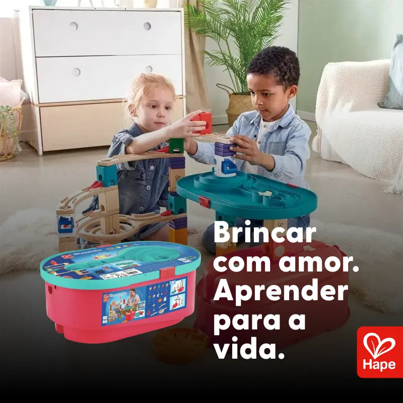 Conjunto de Pista de Bolinhas de Gude de Madeira Quadrilla com Caixa de Armazenamento Inteligente | HAPE