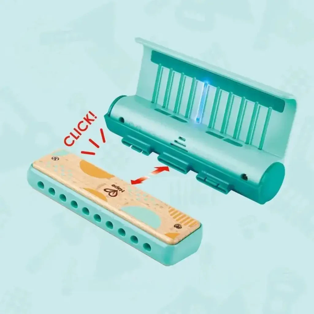 Gaita Infantil Educativa de Madeira com Luzes Guia, Músicas e Bateria Recarregável – Hape