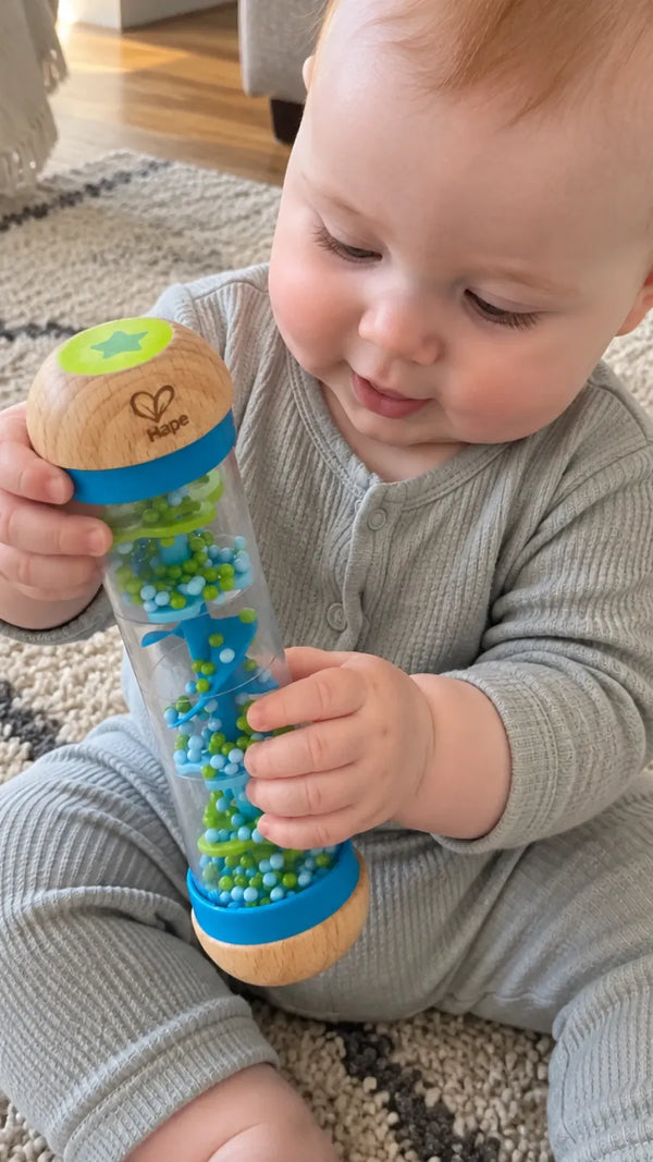 Foto de cliente com o Chocalho de Contas Gotas de Chuva Hape