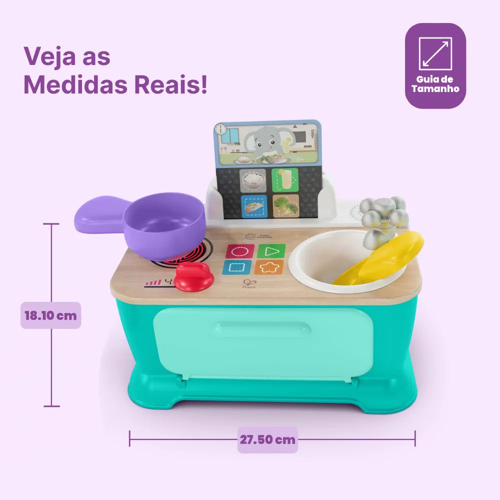 Medidas da Cozinha Magic Touch Hape: 27,5 x 17,5 x 23,9 cm