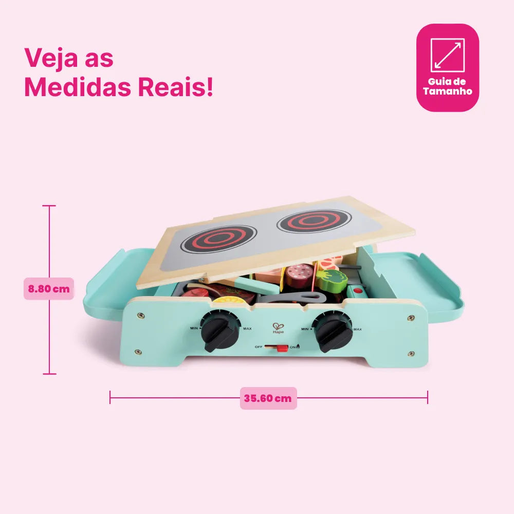 Medidas da Churrasqueira e Chapa de Grelhar Hape: 35,6 x 20,4 x 8,8 cm