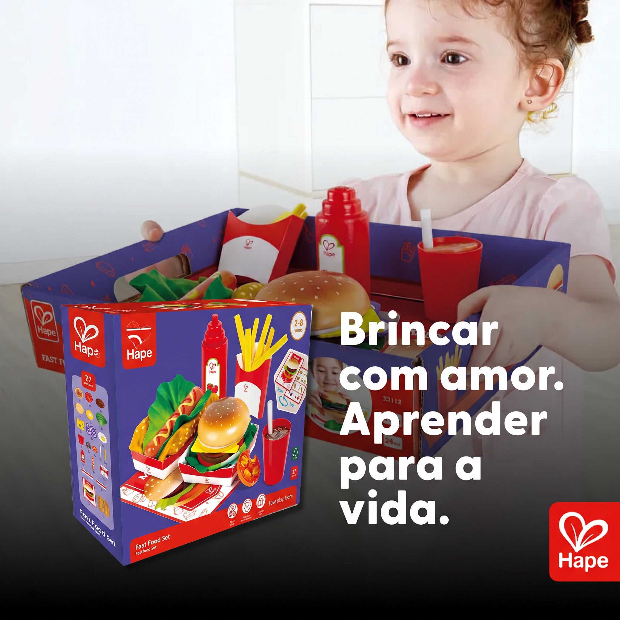 Kit Fast Food Infantil de Madeira e Feltro: Hambúrguer, Hot Dog e Batata Frita | Hape