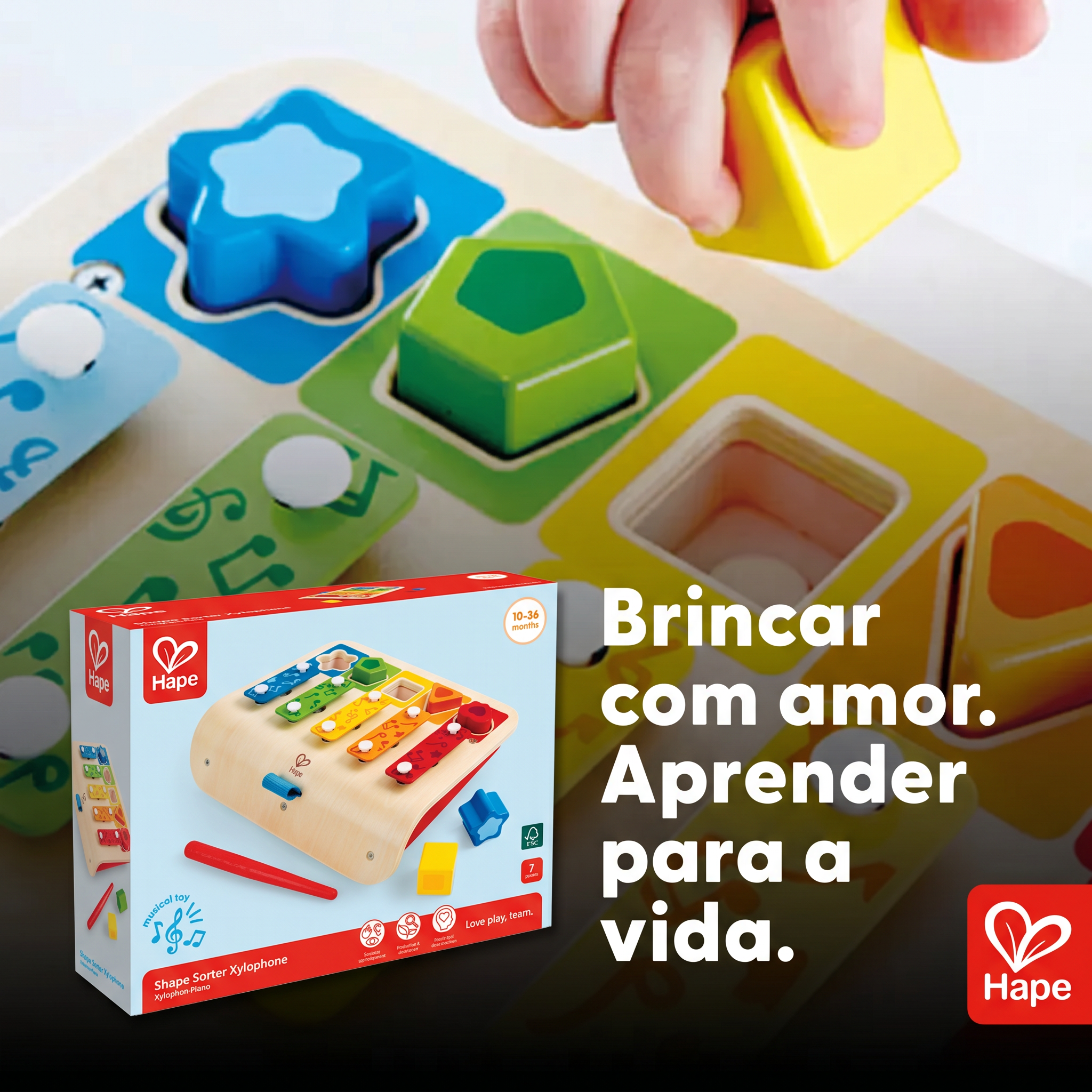 Xilofone e Piano Infantil de Madeira Classificador de Formas | Hape