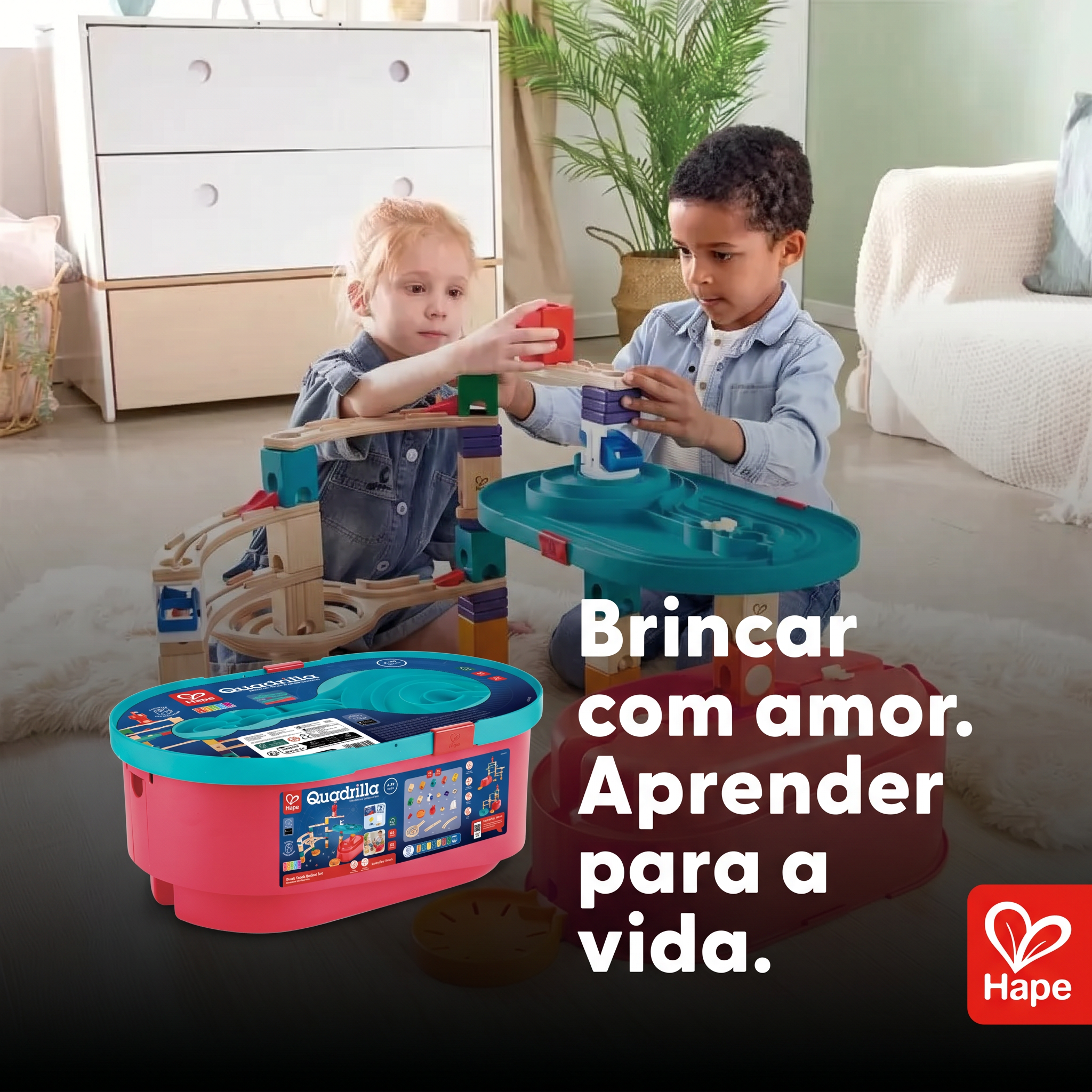 Conjunto de Pista de Bolinhas de Gude de Madeira Quadrilla com Caixa de Armazenamento Inteligente | HAPE