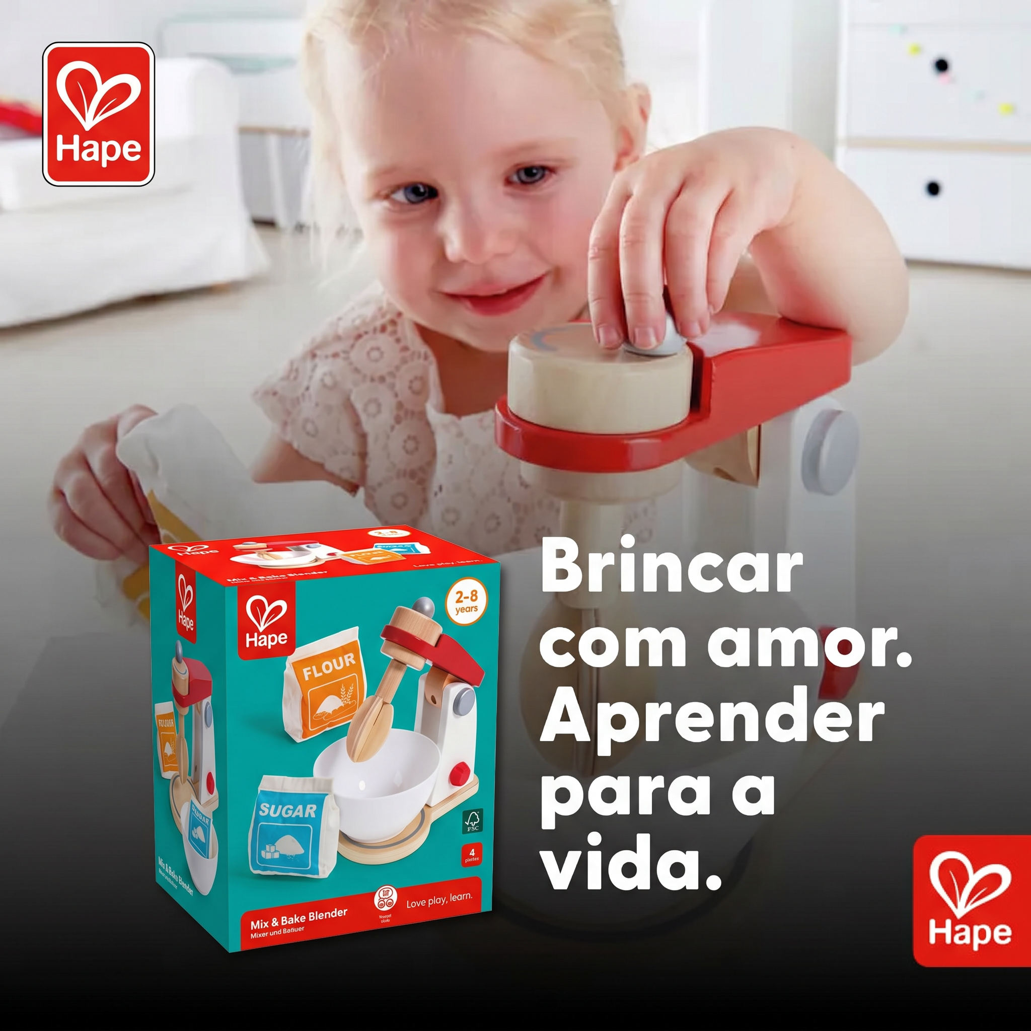 Batedeira de Madeira Funcional com Simulador de Tigela, Farinha e Açúcar | Hape