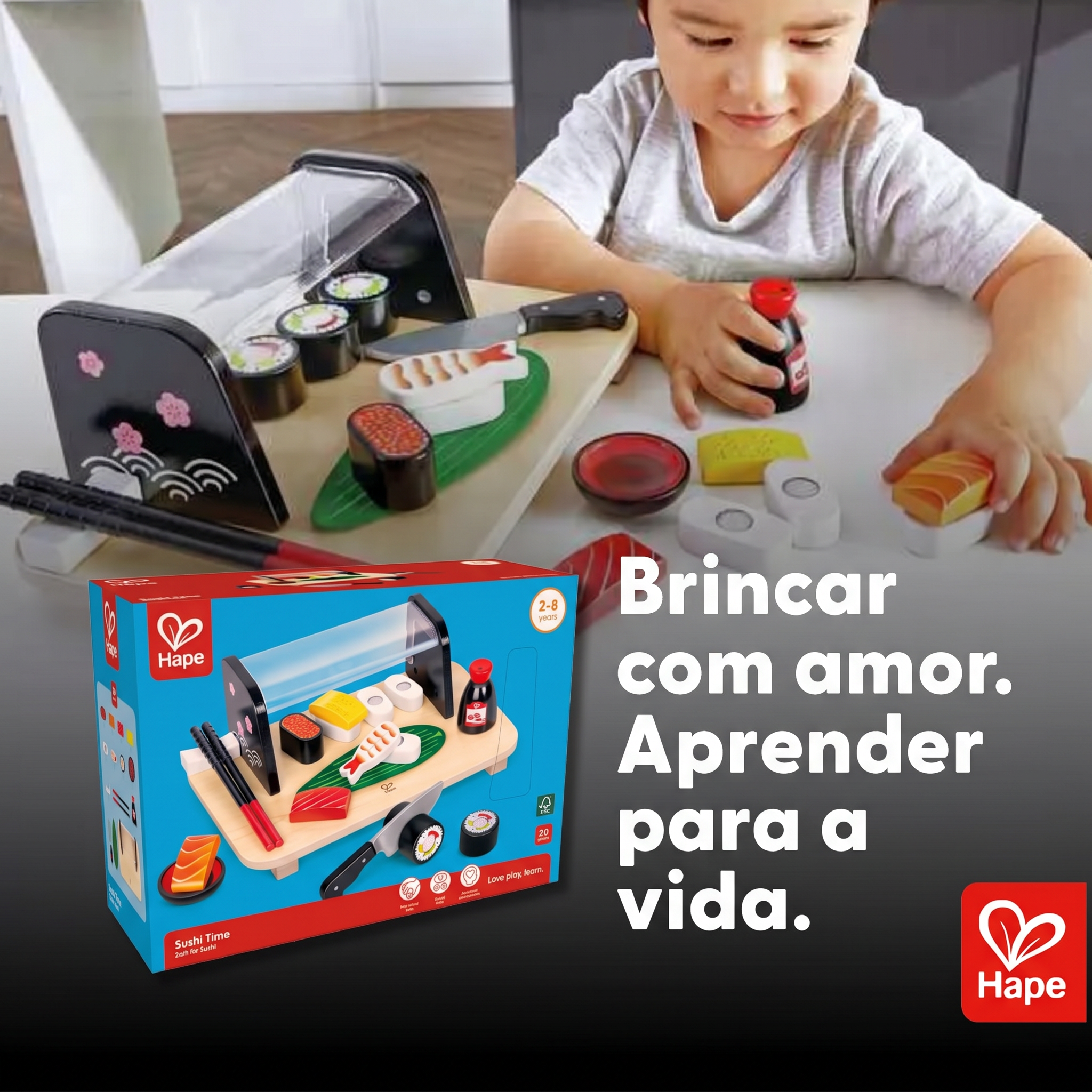 Kit Sushi Infantil de Madeira e Acessórios para Servir Criança | Hape