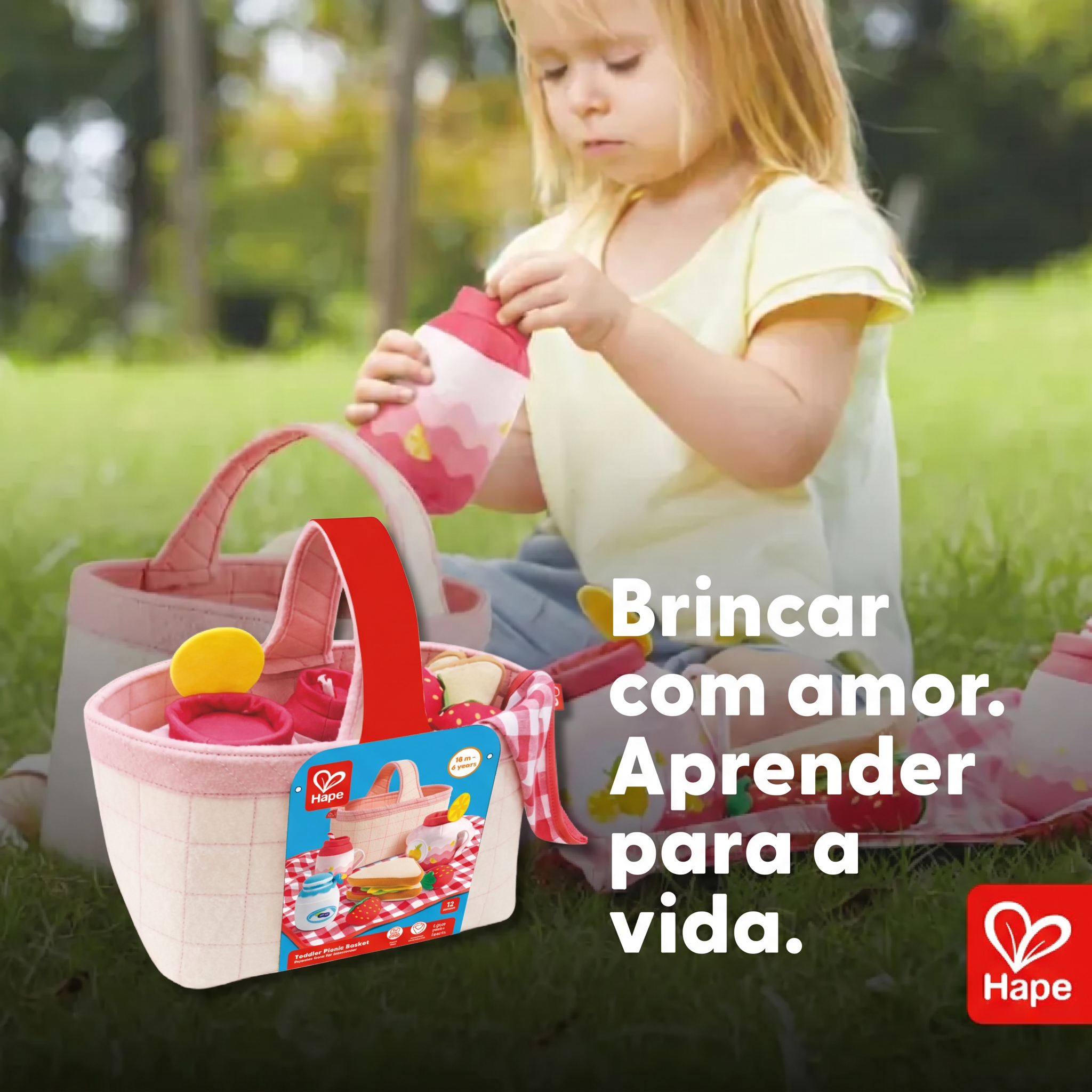 Cesta de Piquenique Infantil de Tecido com Comidinhas para Faz de Conta | Hape