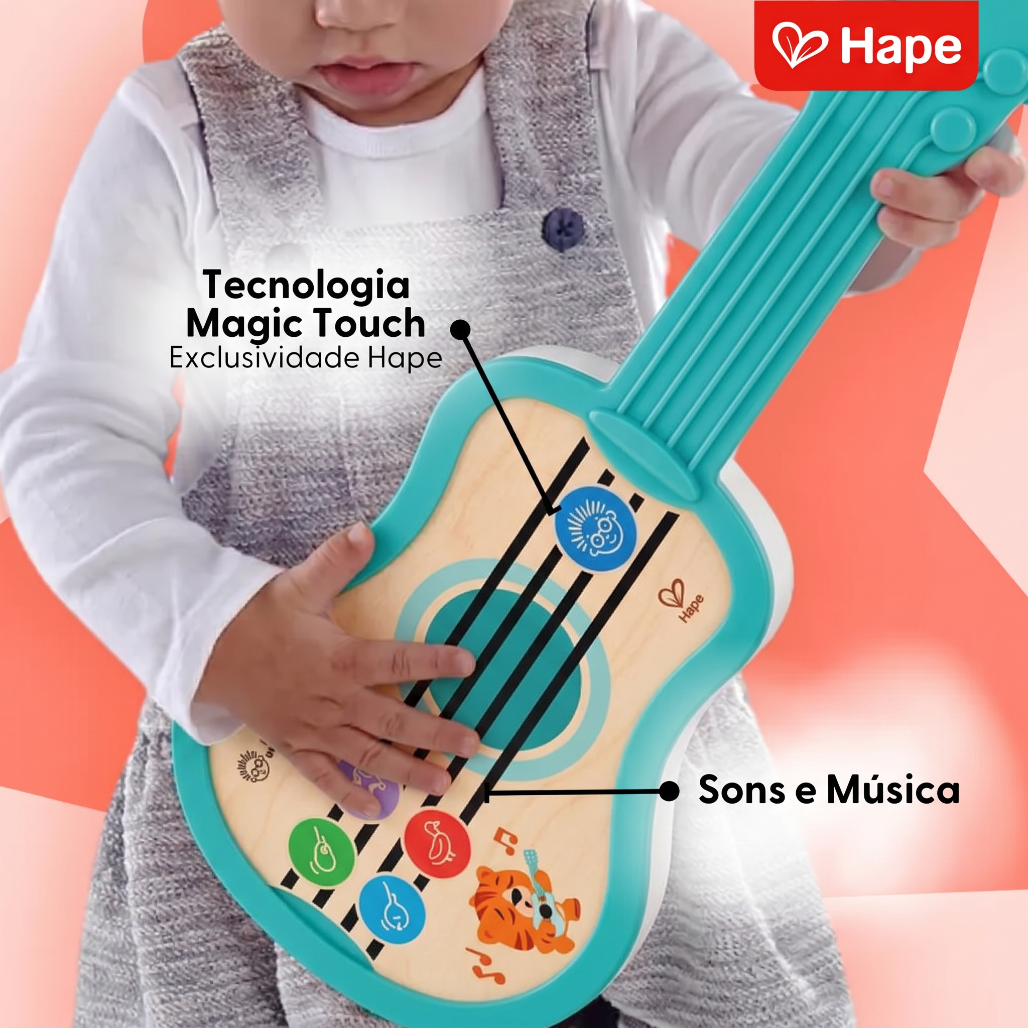 Ukulele de Madeira Magic Touch com Sons de Animais e Melodias | HAPE & Baby Einstein