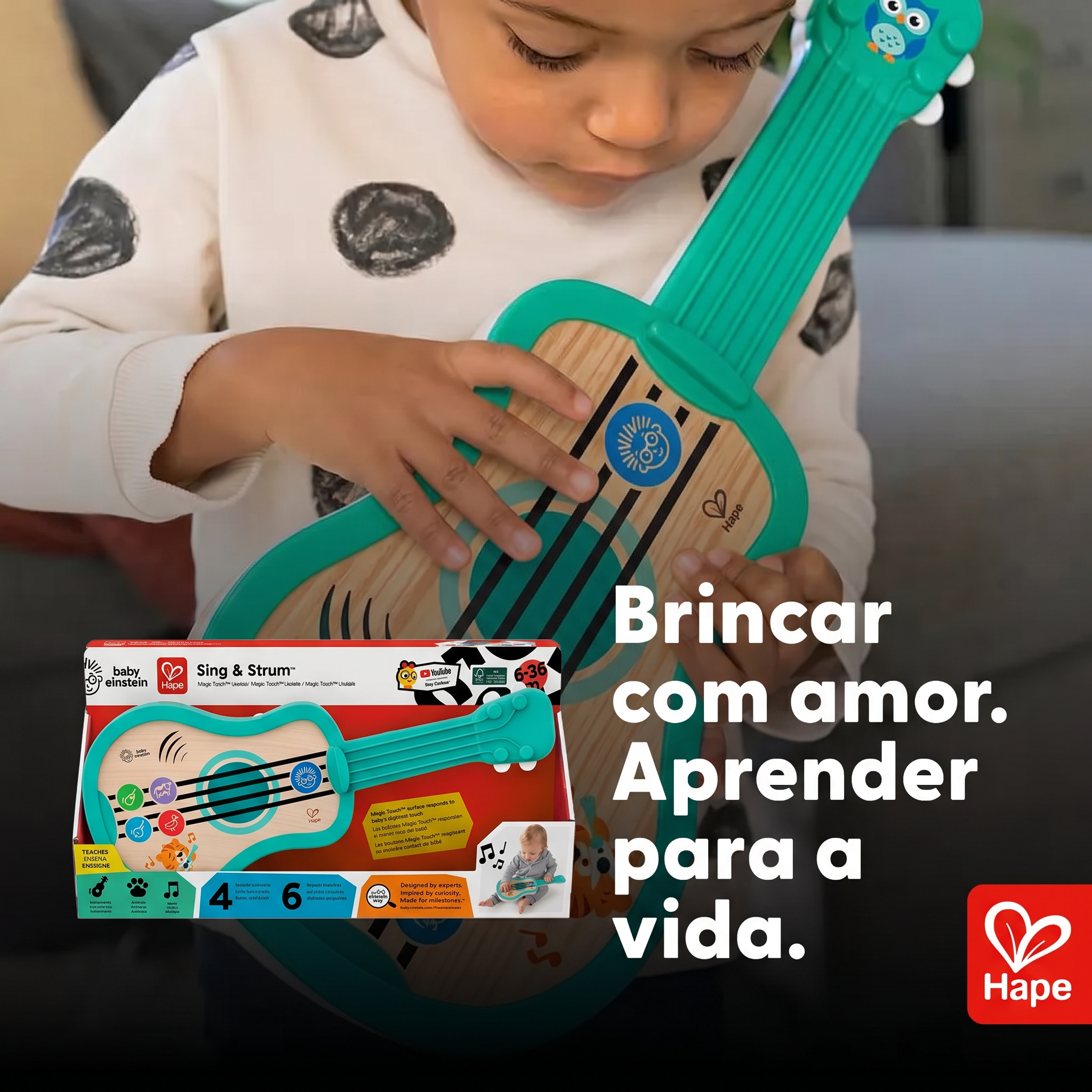 Ukulele de Madeira Magic Touch com Sons de Animais e Melodias | HAPE & Baby Einstein