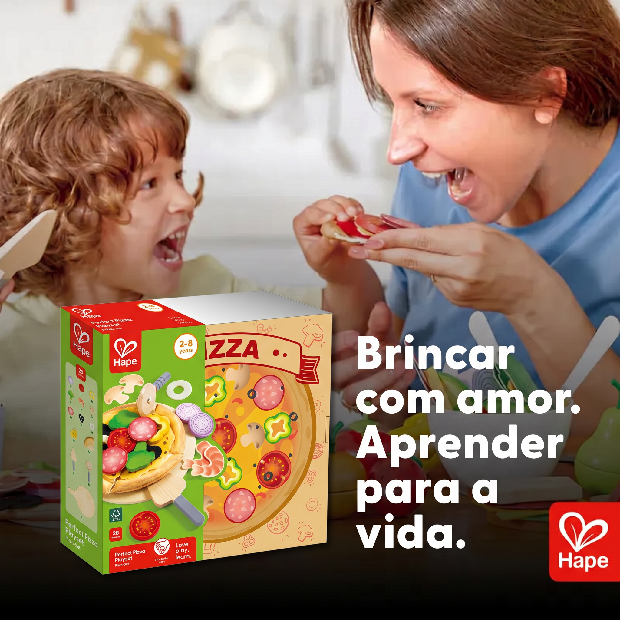 Kit Pizza Infantil de Madeira e Feltro para Cortar com Forno-Caixa | Hape