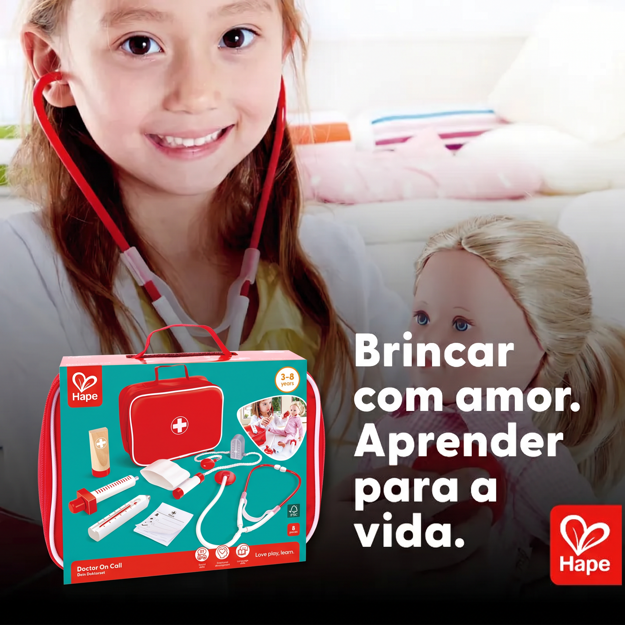 Kit Médico Infantil Completo de Madeira com Estetoscópio | Hape
