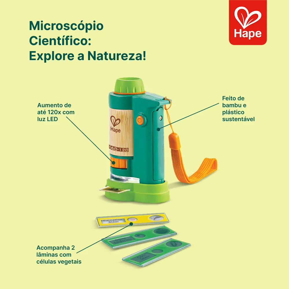 Microscópio Infantil Portátil LED 120x Hape - benefícios