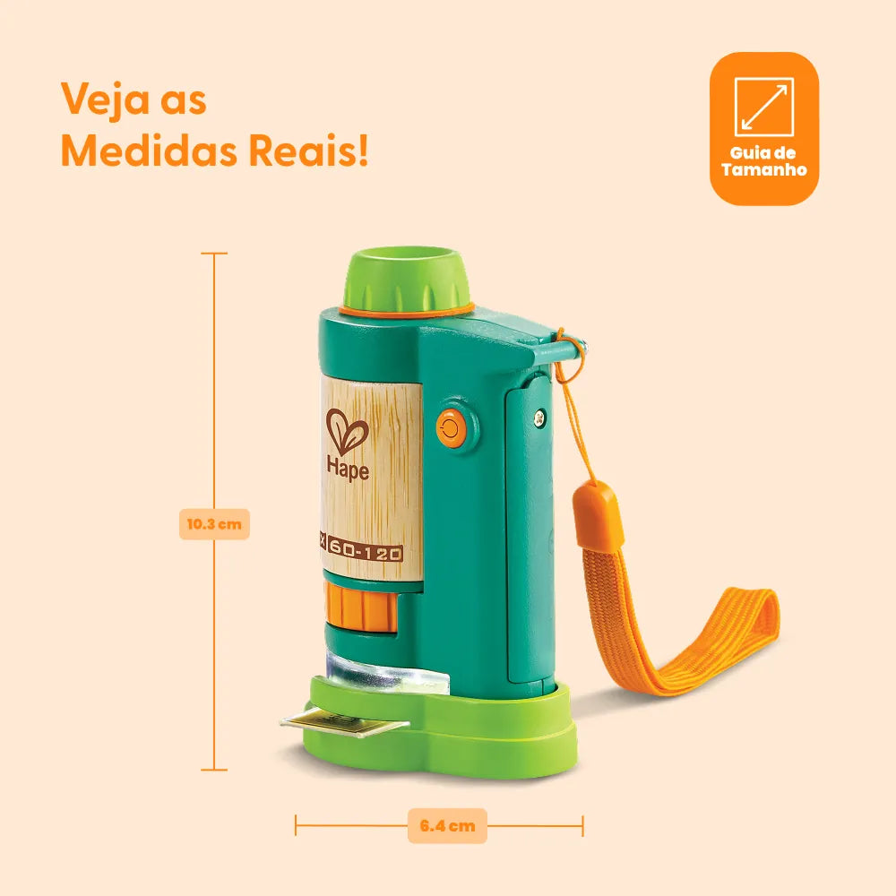 Microscópio Infantil Portátil LED 120x Hape - medidas