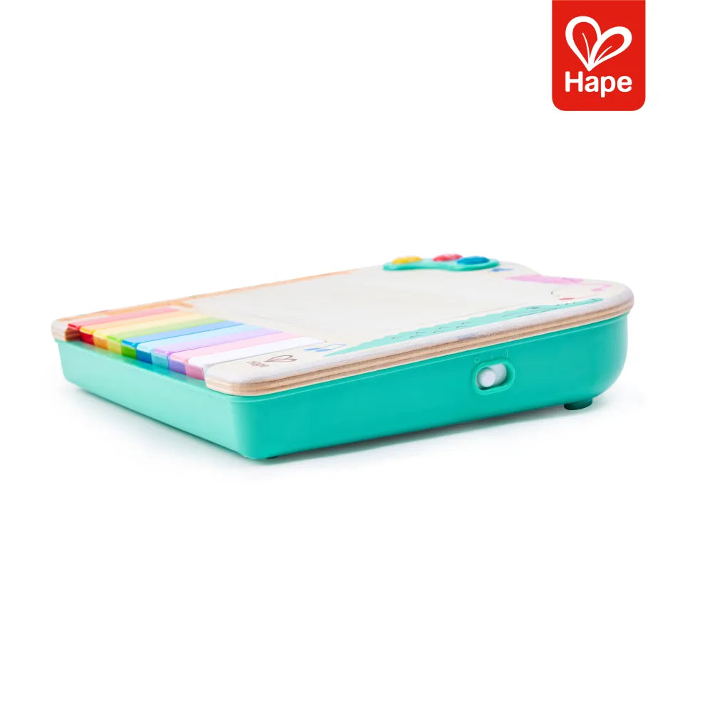 Piano de pixels Hape visto de lado, fino e compacto