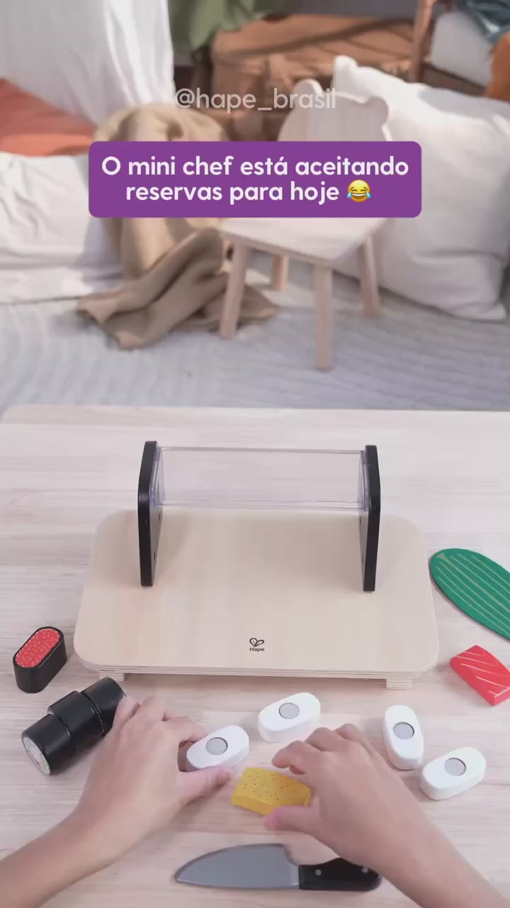 Vídeo do Kit Sushi de Brinquedo com Hashi e Vitrine Hape